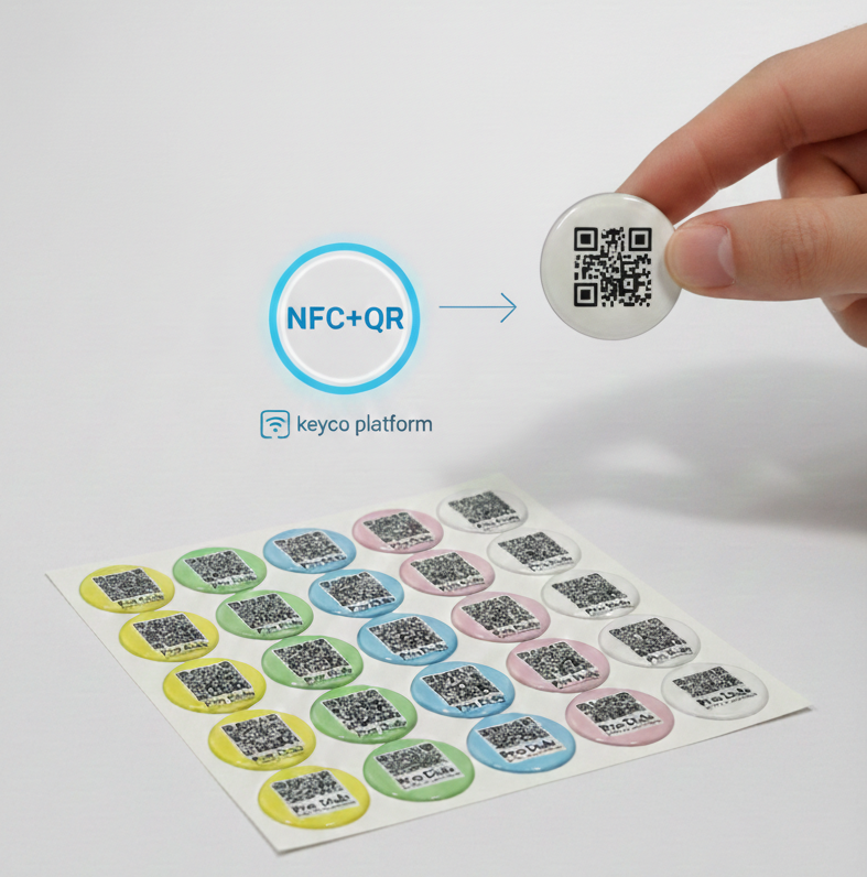 Keyco Pro Dub NFC and QR smart tags - tamper-evident stickers with NFC chip and QR code